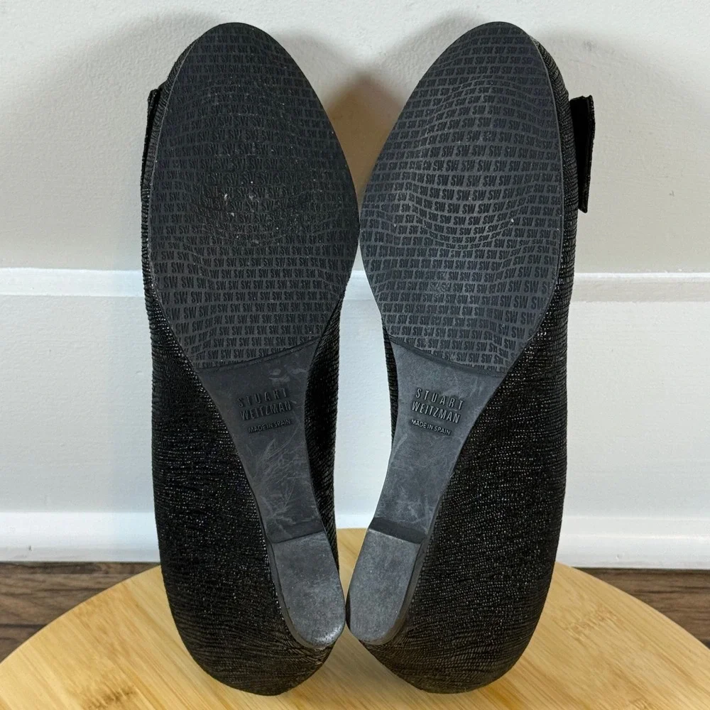 Stuart Weitzman Bucalina Textured Black Buckle Wedge Shoes Women's 8 M Very Nice